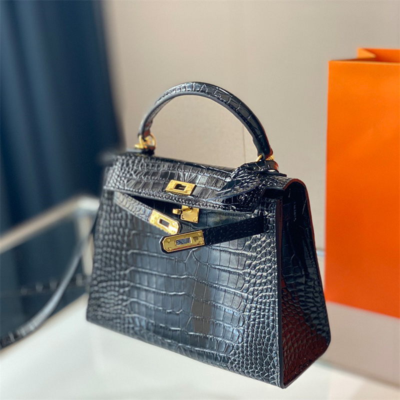

5A top Designer Kellies Bag Handbags Women Alligator genuine Leather tote Shoulder luxury Cowskin Fashion evening bags Portable Second-generation Single, Colour 6