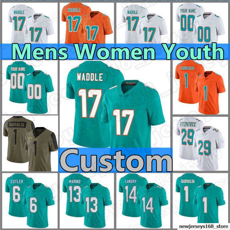 

Jersey Custom 17 Jaylen Waddle 1 Tua Tagovailoa Football Miami Dan Marino Women 39 Larry Csonka Youth DeVante Parker Xavien Howard Jason Men''NFL''jerseys, Custom men (haitun)