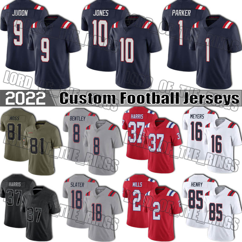 

10 Mac Jones Football Jerseys Matthew Judon DeVante Parker Matt Slater Julian Edelman Jersey New England Patriots Devin McCourty Jakobi Meyers Harris Hunter Henry, Man custom jersey (agz)