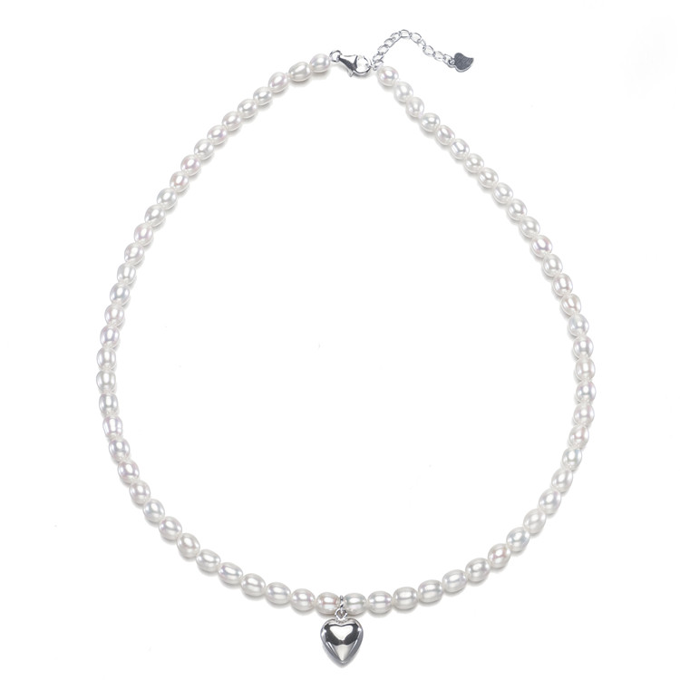 

Trendy Small Freshwater Pearl And Bead Personalized Jewelry 925 Sterling Silver Choker Necklaces 4.5-5mm Rice Shape