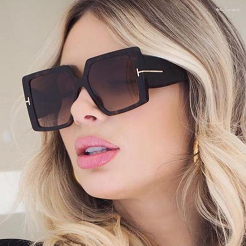 

Sunglasses Luxury Big Frame Women Fashion Square Brand Designer Gradient Sun Glasses For Female Ladies Eyewear T Letter UV400