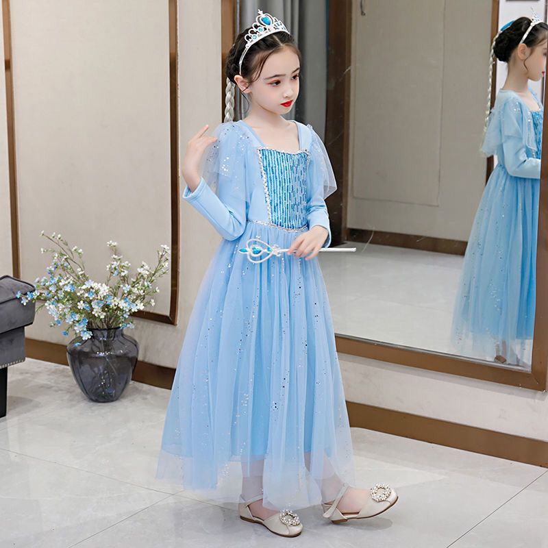 

Disney Ice and Snow Sweet Dress Girl Princess Dress Holiday Gift Blue snow and ice are lovely, Wathet blue