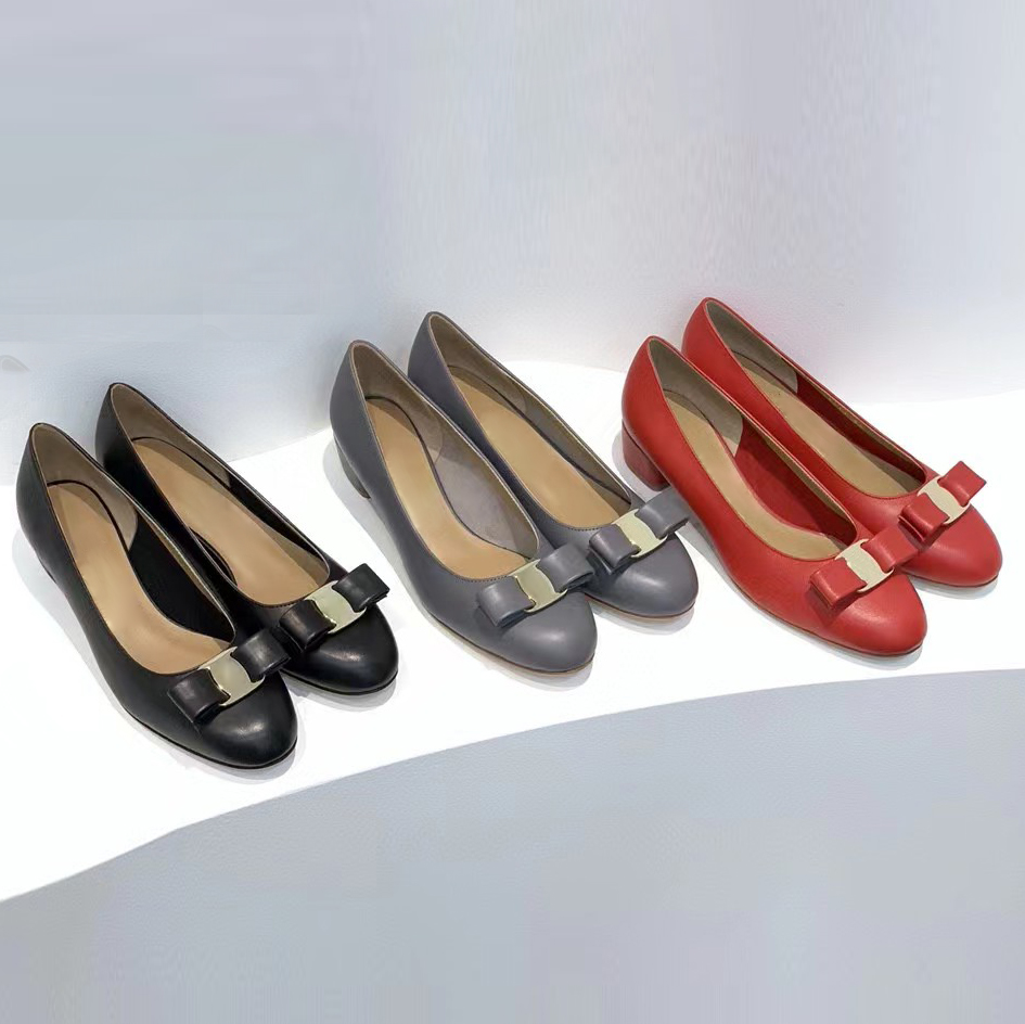 

Bowtie Loafers shoes Women Genuine Leather Round Toes Low Heel Dress shoes Buckle decorate comfortable Casualshoes Ballet Flats Luxury designershoes, Black