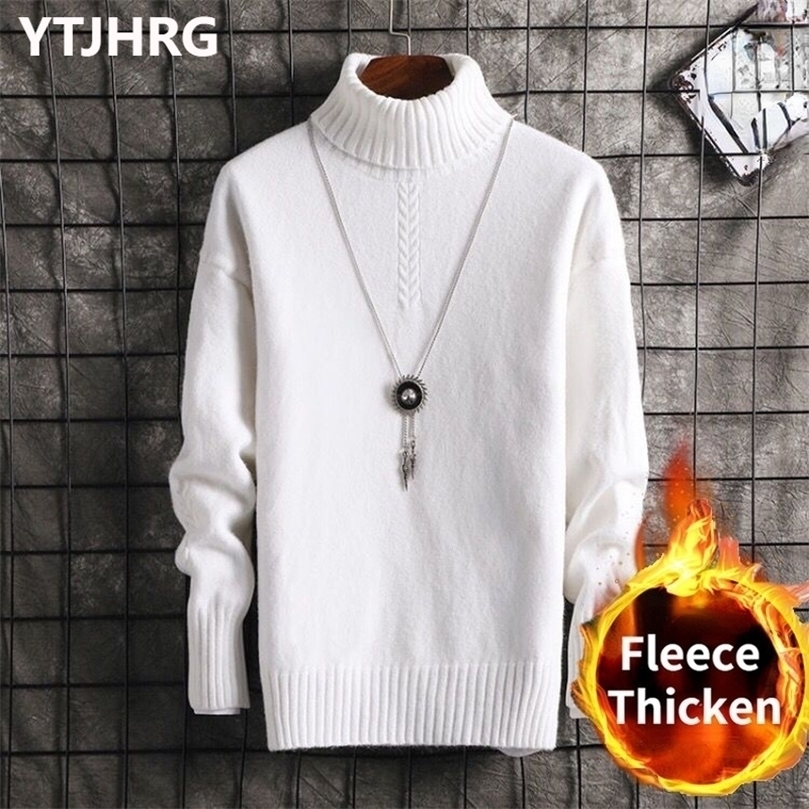 Mens Sweaters Turtleneck Sweater Korean Slim Solid Color Mens Clothing Autumn Fashion Winter Long Sleeve Warm Knitted Fleece Thicken 220929
