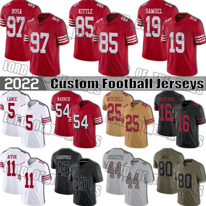 

23 Christian McCaffrey Football Jerseys San Francisco 49ers George Kittle Deebo Samuel Jimmy Garoppolo Nick Bosa Fred Warner Jersey Brandon Aiyuk Rice Trey Lance, Man custom jersey (hd)