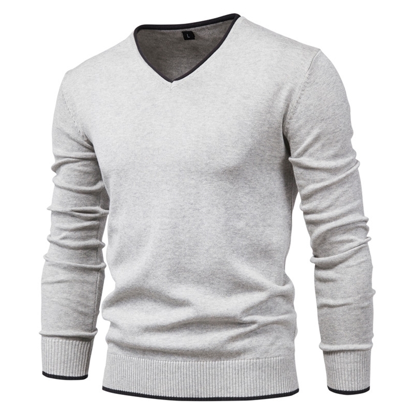 Mens Sweaters 100% Cotton Pullover VNeck Men #39S Sweater Solid Color Long Sleeve Autumn Slim Sweaters Men Casual Pull Men Clothing 220929