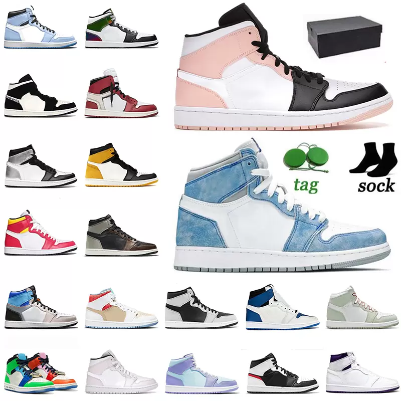 

1s Men Women High Basketball Shoes Heritage Lucky Pine Green Black White Pollen University Blue Jumpman1 Mens Sports Trainer Sneakers, 45