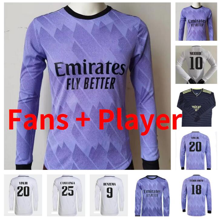 

BENZEMA ALABA soccer jerseys 22 23 home away third LONG SLEEVE Tchouameni football shirt CAMAVINGA ASENSIO MODRIC 2022 2023 uniforms VINI JR fans player real madrids, 21/22 4th ls