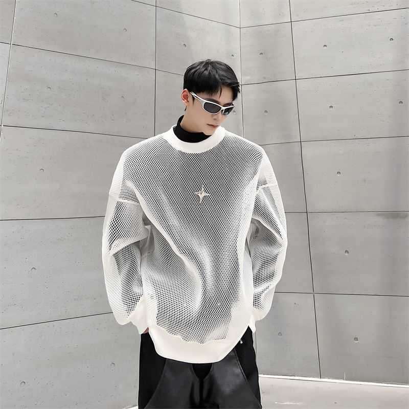 

mens hoodie designer sweater Space Material Hollow Mesh sweatshirt man with Y2k Long Sleeve Round Neck tshirt Hip Hop Women Pullover coat, White