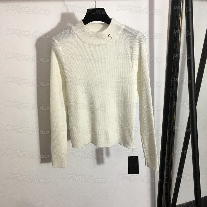 

Womens Bottoming T Shirt Half Turtleneck Long Sleeve Tops Letters Pin Design Knit Sweater, White with label#20226087