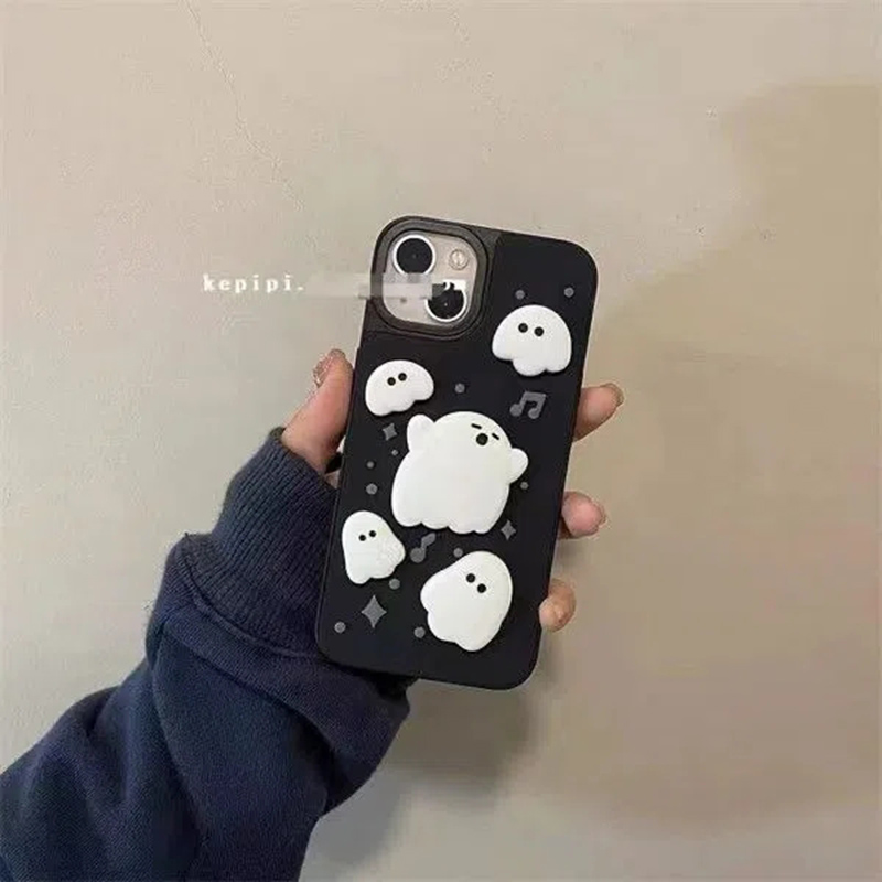 

3D Fashion Designer Phone Cases For Iphone 12ProMax 11Pro 12 X Xs Xr 7 8P Shockproof Cartoon Cover Shell Little Ghost Iphone Case 22092902, Black