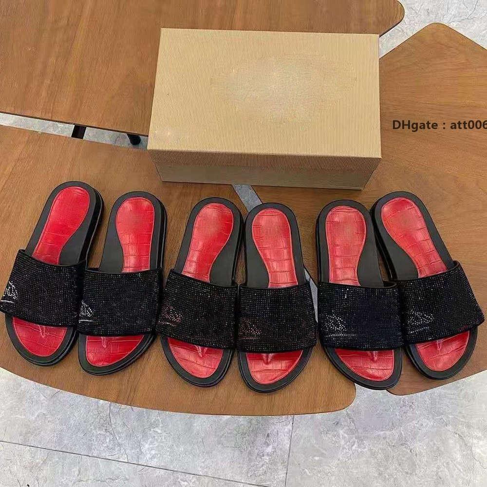 

Red-Bottoms Christians Studs ers Red Slippers Rivet Suede Sandals Mens Women Printed Slides Flat Shoes Summer Outdoor Flip Flop Laser HtF
