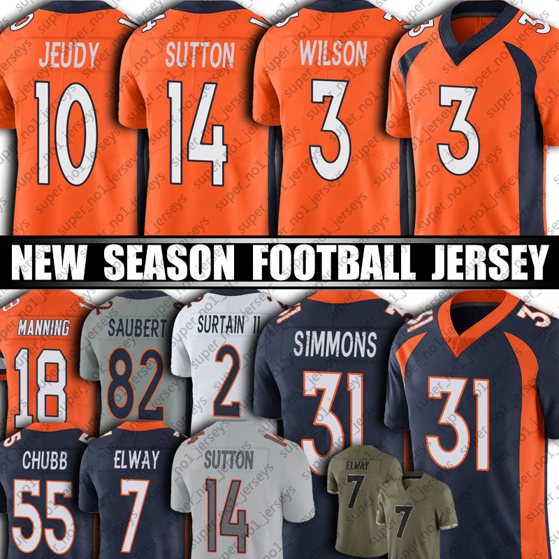 

3 Russell Wilson Jersey Football Denver Broncos Courtland Sutton Justin Simmons Bradley Chubb Jerry Jeudy Jerseys Javonte Williams Tim Patrick Surtain John Elway, Man custom jersey (ym)