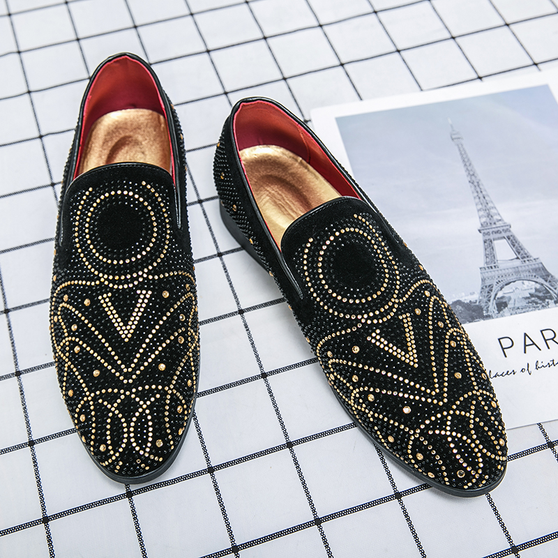 Mode mocassins hommes chaussures exquis à la main strass PU classique sans lacet affaires décontracté mariage discothèque tout match AD312