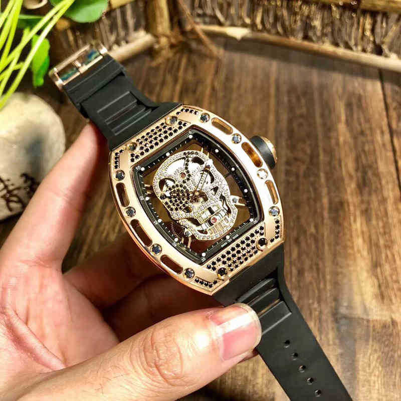 

watches wristwatch Luxury richa milles designer rm5201 Chao skull hollowed out fully automatic men's mechanical watch with diamond studded, Same price