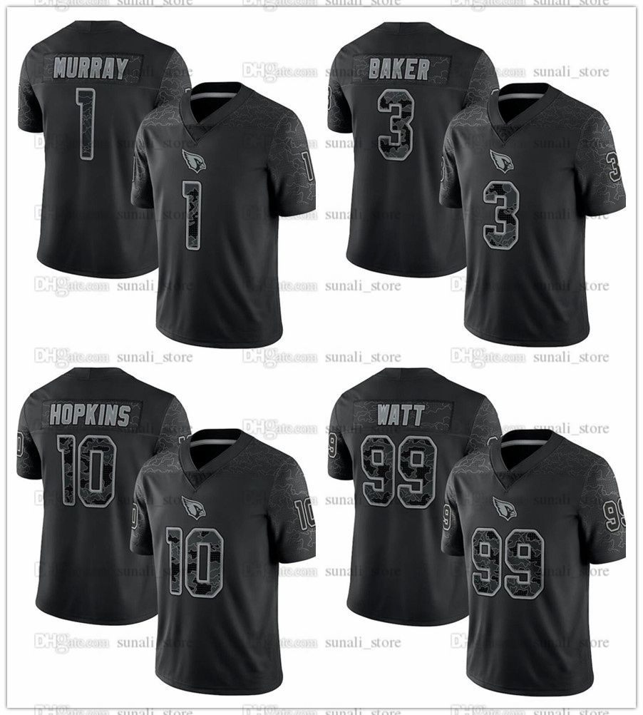 

Custom Arizona''Cardinals''Jersey Football 1 Kyler Murray Jerseys 99 J.J. Watt 3 Budda Baker 10 DeAndre Hopkins Black Reflective RFLCTV Limited