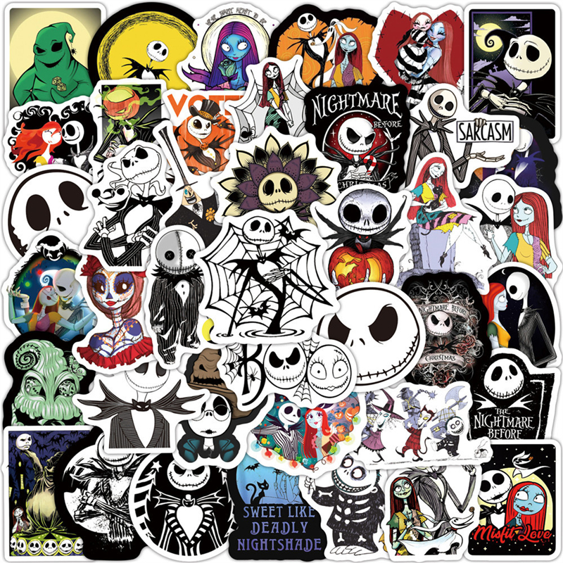 

50pcs horror animation Nightmare Before Christmas stickers Sally Jack Skellington Graffiti Kids Toy Skateboard car Motorcycle Bicycle Sticker Decals Wholesale, Multi colors