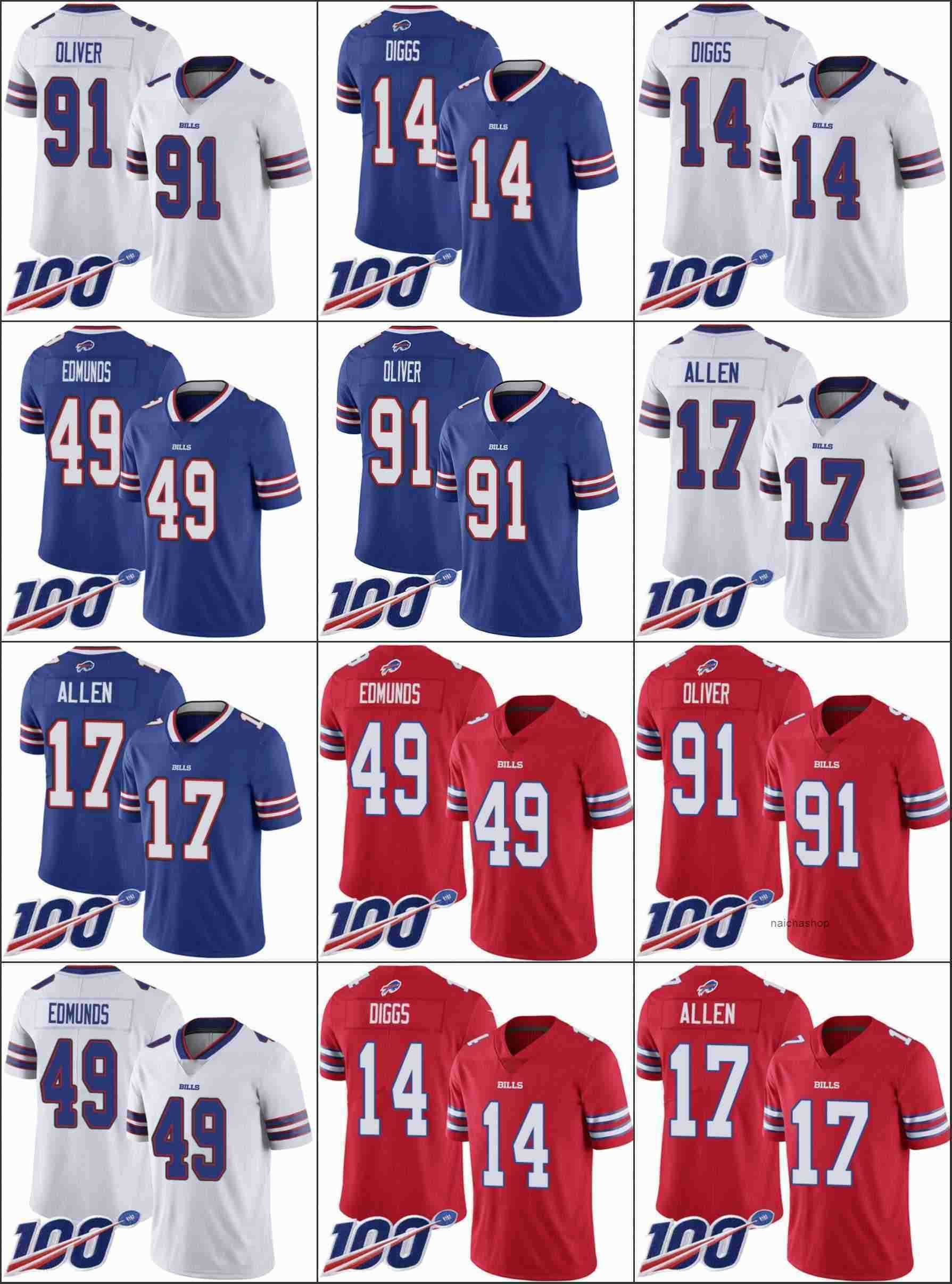 

Jersey Buffalo''Bills''Men #14 Stefon Diggs 17 Josh Allen 49 Tremaine Edmunds 91 Ed''liver 100th Limited''NFL''Jersey