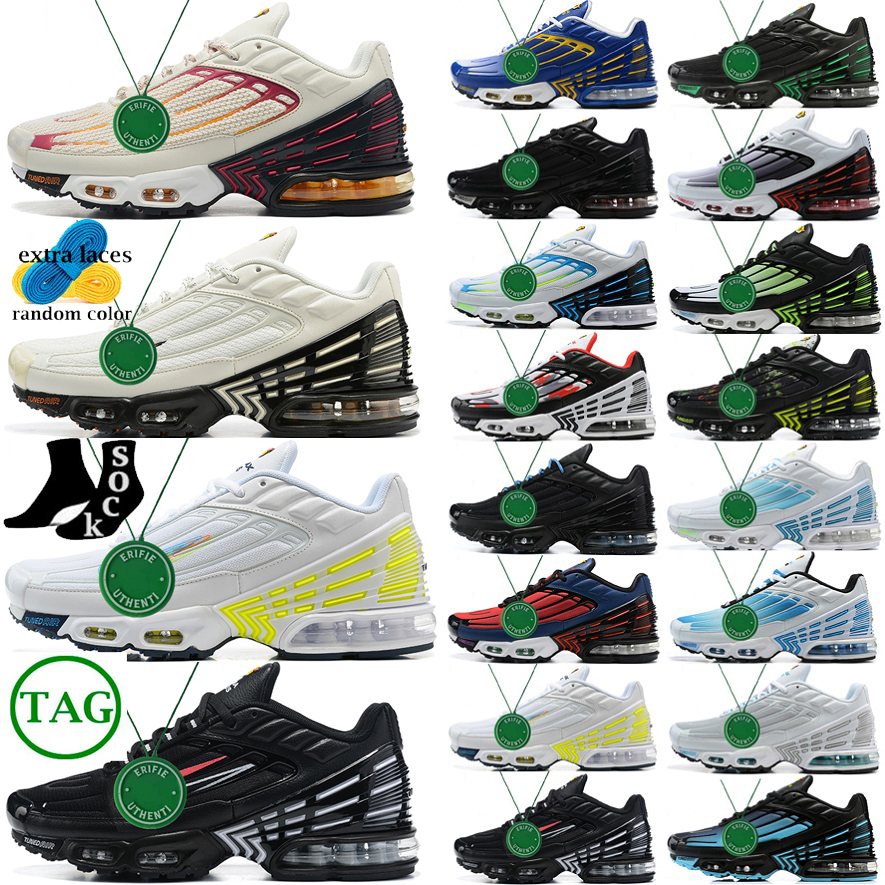 

2022 Tn Plus 3 shoes Tuned III Mens Womens Running Shoe Laser Blue Purple Gold Triple White OG Black Ghost Green Aqua tnplus Tn3 Obsidian Big Size 12 Sneakers Tns, Box