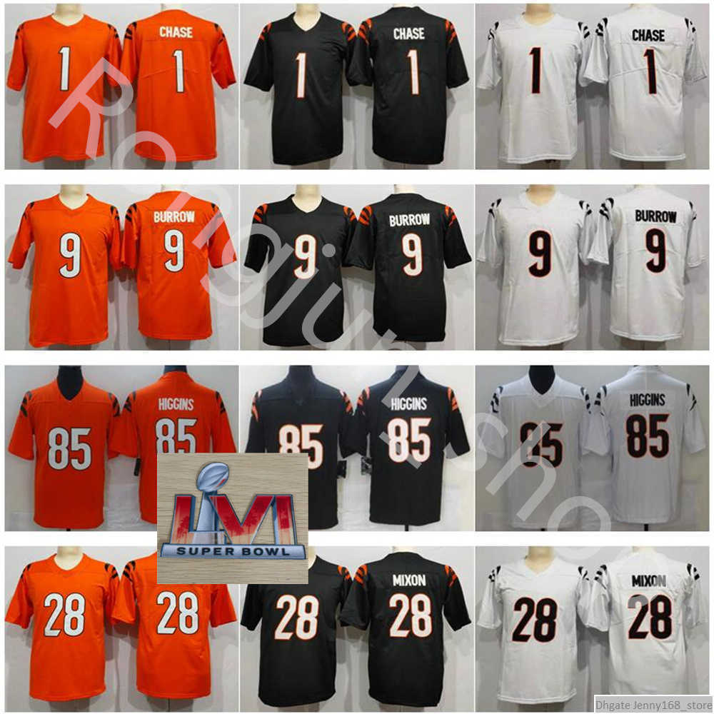 

Jersey 2022 Custom Stitched Cincinnati Men Football 1 JaMarr Chase 9 Joe Burrow 28 Joe Mixon 85 Tee Higgins Evan 2 McPherson Football Limited Bengal jerseys Size -4XL