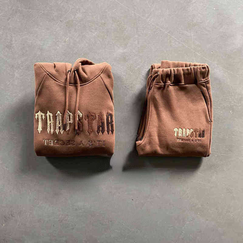 

Trapstar Hoodie Set Embroidered Letter Jumper Hig h Quality Street Style Design Jacket Men and Women Couple Trendy 20221, Brown