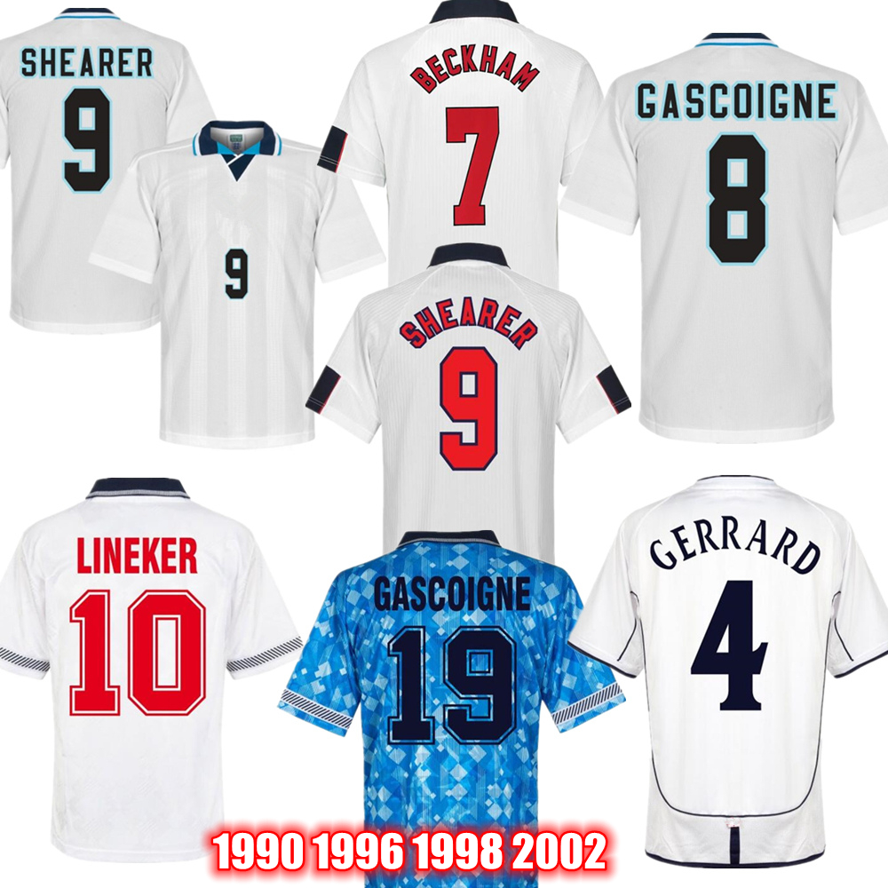 

GASCOIGNE SHEARER retro jerseys Englands 1996 1998 1990 BECKHAM LINEKER vintage Soccer jersey 2002 GERRARED OWEN classic Football Shirt, 1990 red