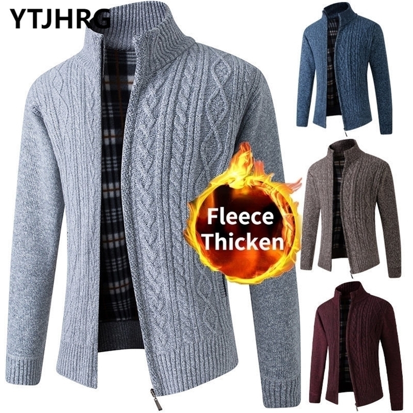 Mens Sweaters Jackets Fleece Sweaters Autumn Winter Stand Collar Knitted Thicken Coat Mens Clothing Cardigan Solid Color Long Sleeve 220929