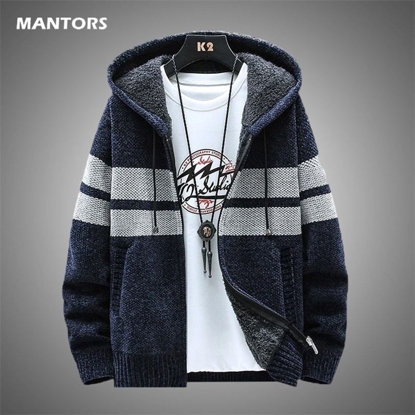 Mens Sweaters Autumn Winter Mens Cardigan Sweater Casual Slim Sweater Coat Men Streetwear Fleece Warm Knitted Sweater Men Hooded Jackets 220929