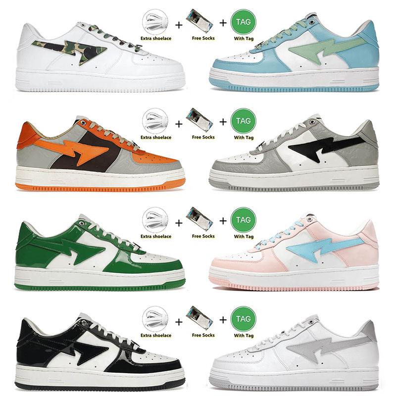

2023 2022 Arrival Bapesta 2023 for Mens Women Skate Dunks Low Patent Pastel Pink Black White Bapestas Baped SK8 Sta Outdoor Sneakers, A17