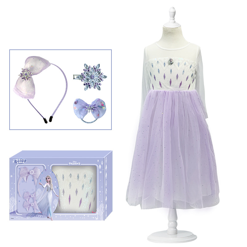 

Genuine Disney Children's Dress Ice and Snow Queen's Perfect Gift Box Princess Dress Holiday Surprise Lovely cute, Purple