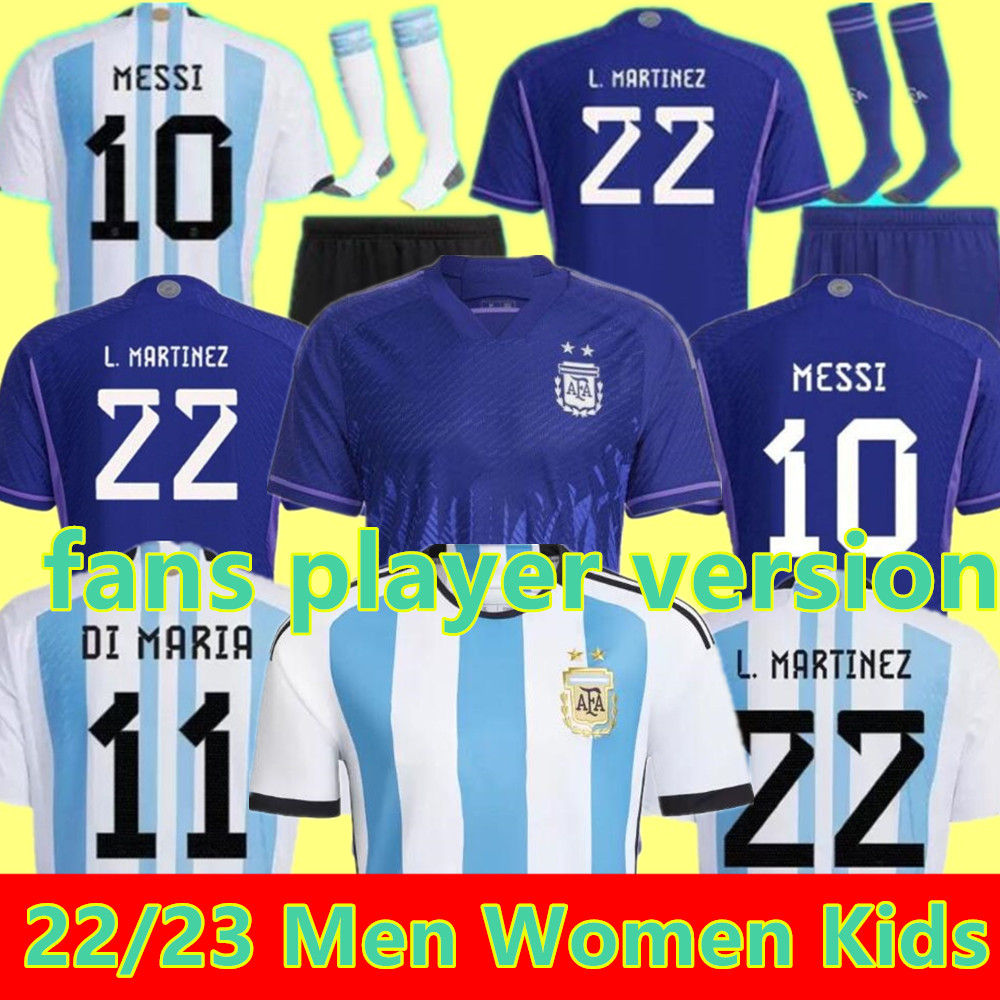 

2022 Argentina soccer Jerseys 22 23 J.ALVAREZ DYBALA MESSIS DI MARIA KUN MARTINEZ MARADONA football shirt Men kids kit fans player version, Home +world cup patch men