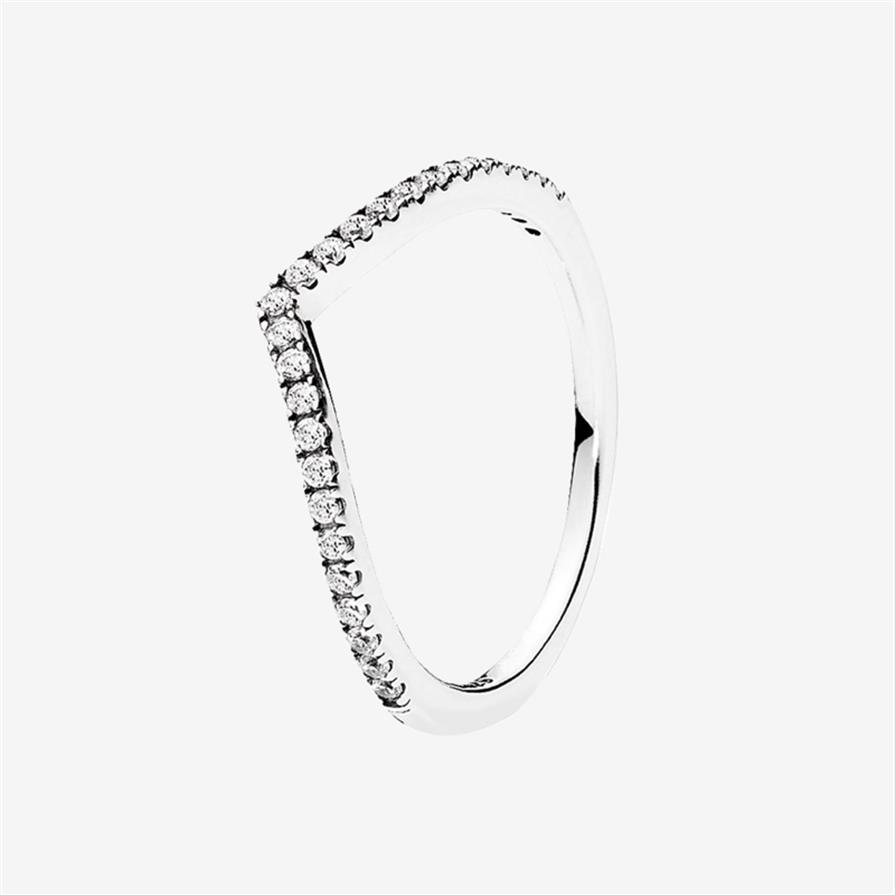 

3 colors Sparkling Wishbone Ring Rose gold yellow gold plated Wedding Ring for Pandora 925 Silver CZ diamond Rings with Original b295q