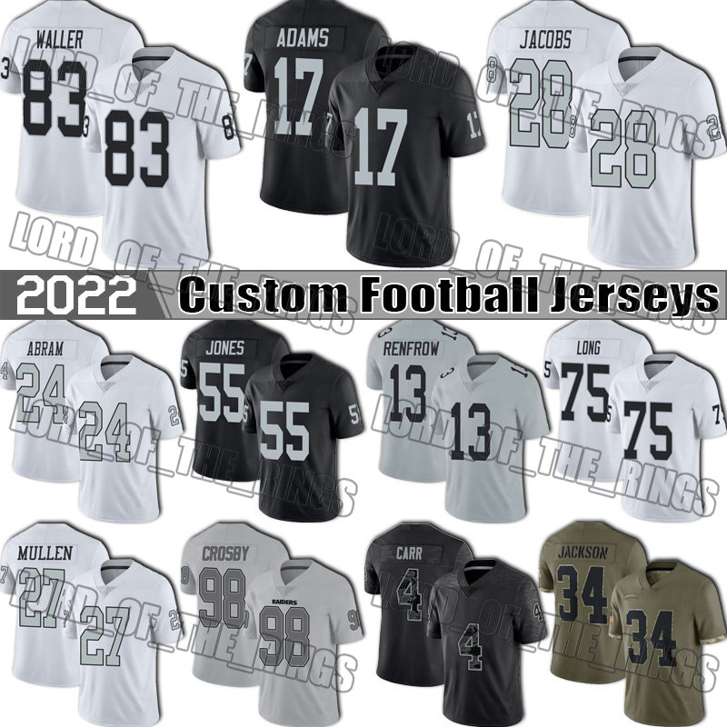 

17 Davante Adams Football Jerseys Josh Jacobs Darren Waller Maxx Crosby Jersey Las Vegas Raiders Chandler Jones Hunter Renfrow Derek Carr Trevon Moehrig Mullen, Man custom jersey (txz)