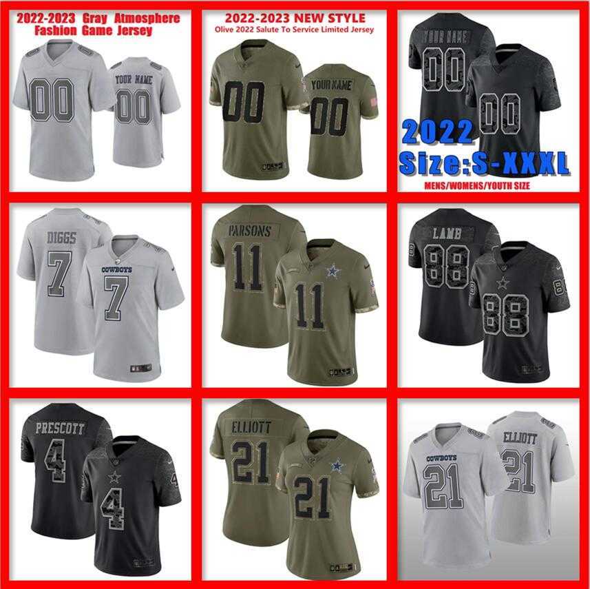 

Micah Parsons Ezekiel Elliott Jersey Tee Dallas''Cowboys''HOT Dak Prescott Ezekiel Elliott Trevon Diggs Custom MENS 2022 Salute To Service Black RFLCTV Jerseys, Custom any name number