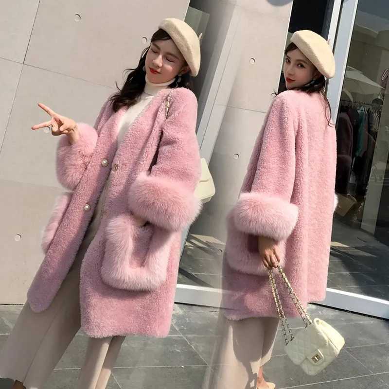 

Women's Fur Faux 2022 New Women Winter Coat Warm Thick Imitation Sheep Shearling Long Jacket T220928, Pink