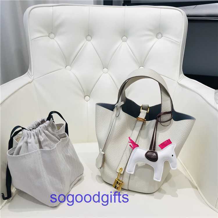 

H Handbag Women's Designer Bags Genuine Leather Picotn Lock Handbags Tote Bag 2023 New Head Leather Litchi Pattern Women's Bag Pn 8hgz, Medium blue trumpet