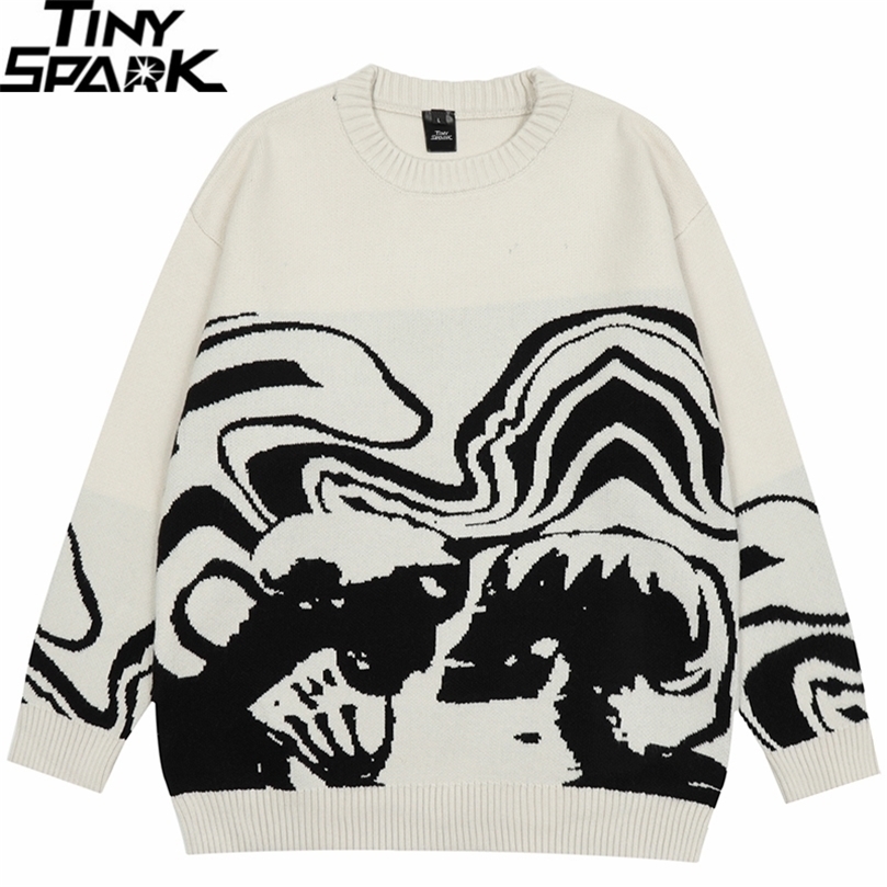 Mens Sweaters Men Streetwear Sweater Retro Painting Skull Graphic Hip Hop Knitted Sweater Vintage Pullover Casual Wool Sweater Hipster 220929