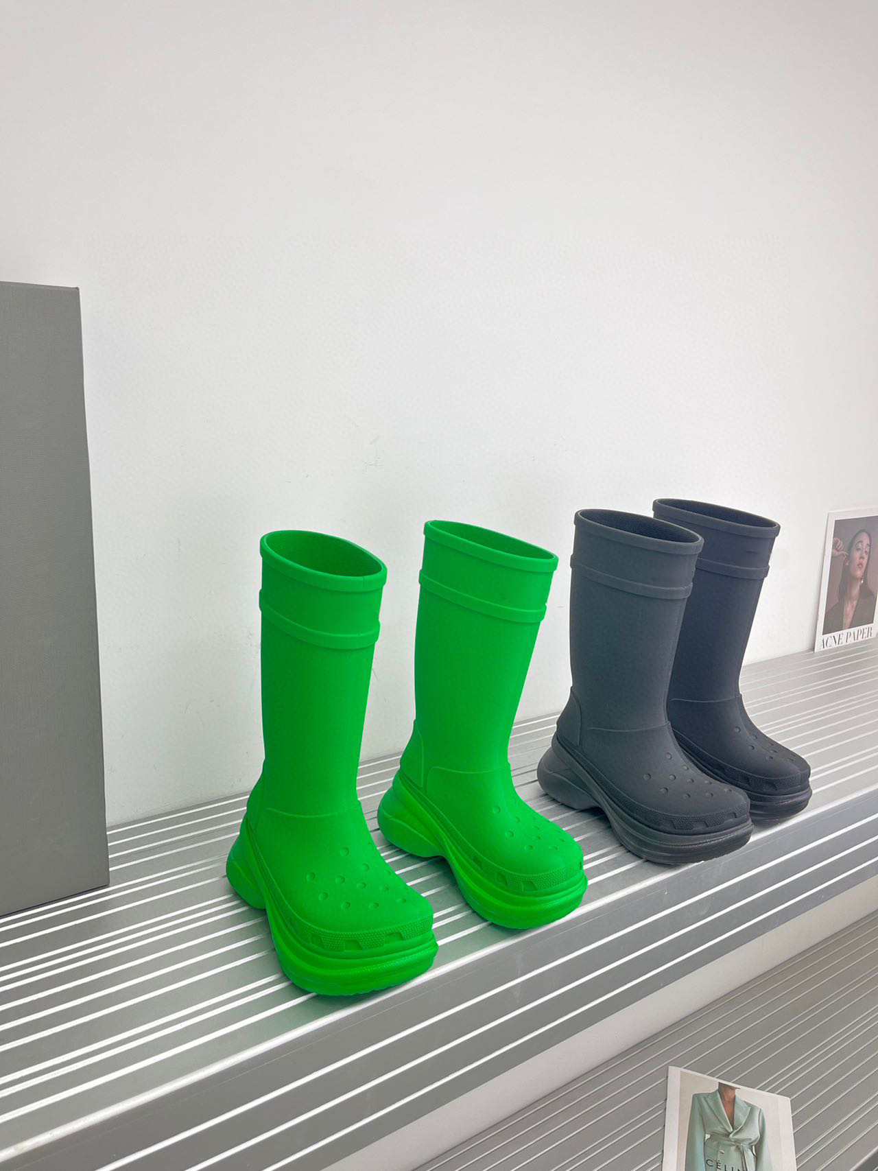 

classic jelly women's knee high boots rain boots designer style thick soled raised rainshoes size 35-41, Green