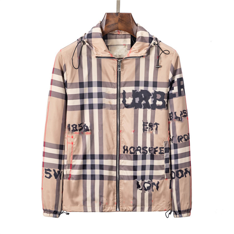 

Designer mens jacket spring and autumn windrunner Classic plaid printing fashion Luxury hooded sports windbreaker casual zipper man jackets tops M-3XL, 13