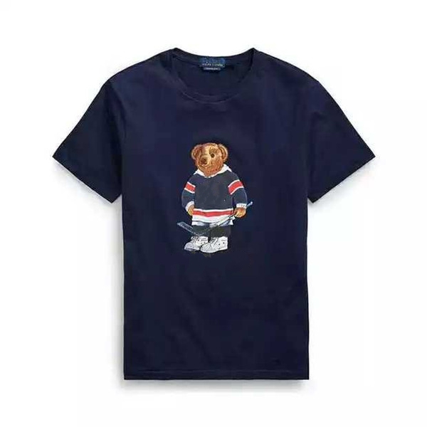 

100% American high-quality print cotton bear round neck T-shirt men and women designer short-sleeved casual T-shirt US size S-3XL 3PGW, Blue 10
