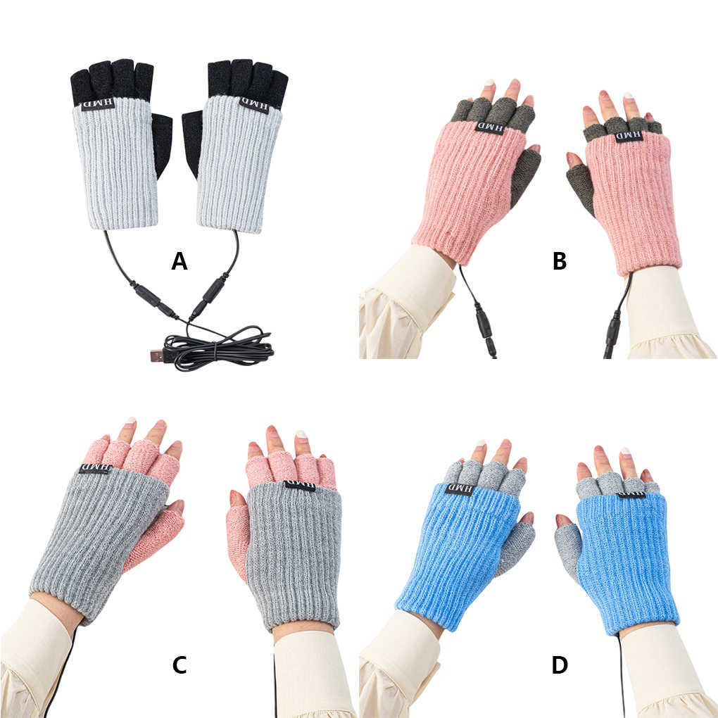 Home Heaters Fabric Fingerless Gloves Winter Soft Windproof Fast-heating Hand Washable Indoor Office Mittens Protector Blue Y2209-image-807342020