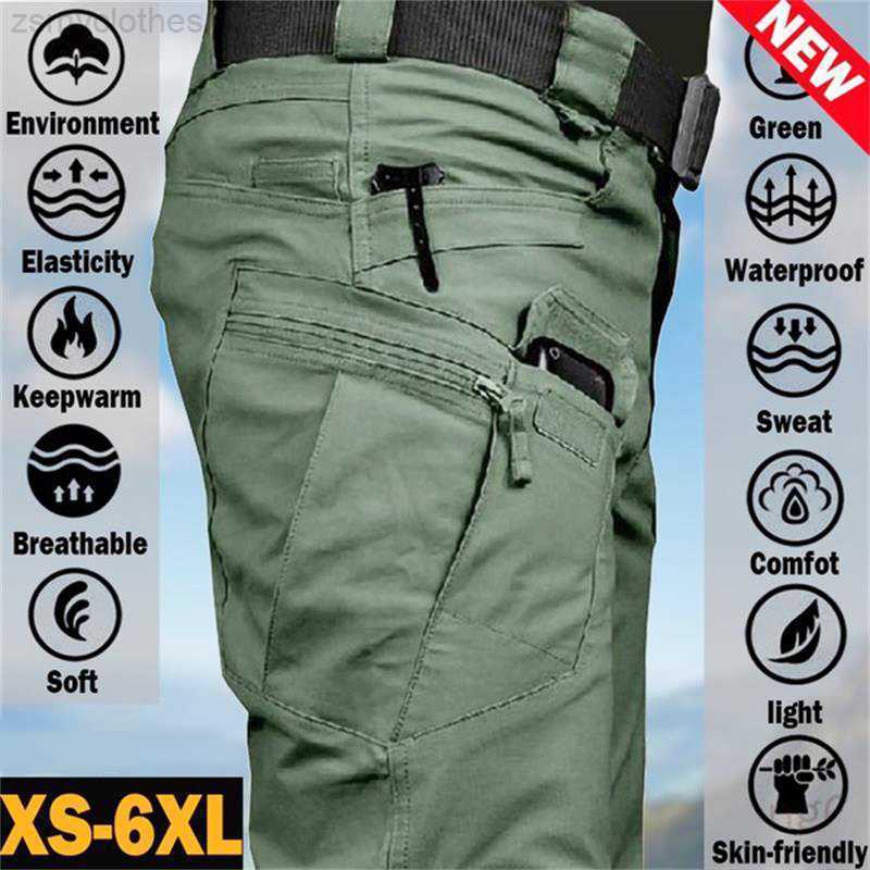

mens military cargo trousers army waterproof multiple pocket tactical pants for men breathable work pants male loose home pants, Army green
