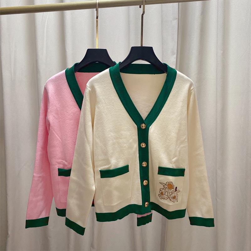 

Designer Women Sweater Classic Flower Printing Cardigan Sweaters Casual Fashion V-Neck Clothe, Pink