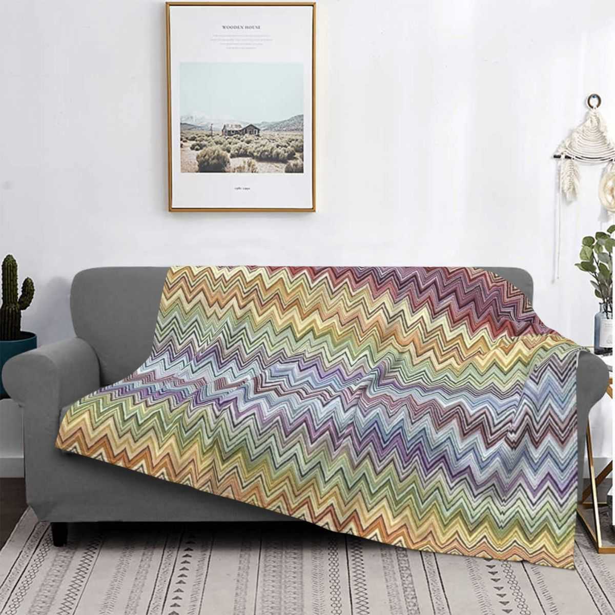 

Boho Chic Modern Zigzag Blankets Breathable Soft Flannel Autumn Geometric Multicolor Throw Blanket for Couch Outdoor Bedding 0929