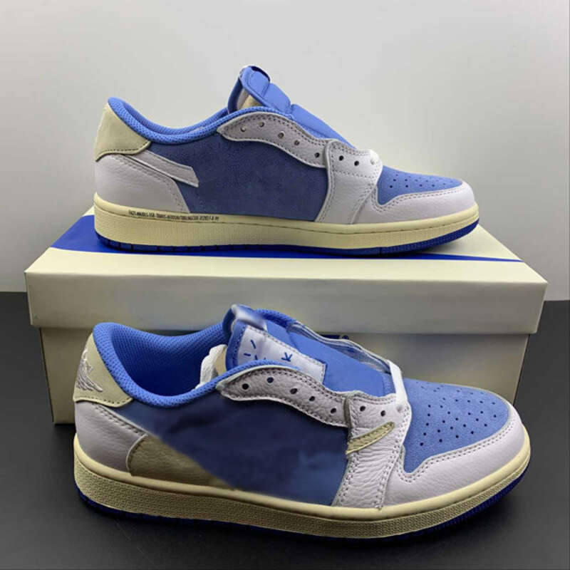 

Basketball Shoes Handmade Authentic High Jumpman 1 Low Fragments White Unc Blue Colorway Ts Low-top Culture Casual Sports Shoe Leather Trainers Ship Shoebox, White blue