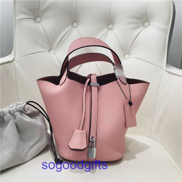 

H Handbag Women's Designer Bags Genuine Leather Picotn Lock Handbags Tote Bag 2023 New Head Leather Litchi Pattern Women's Bag Pn 5a1m, Tu huang ben line small