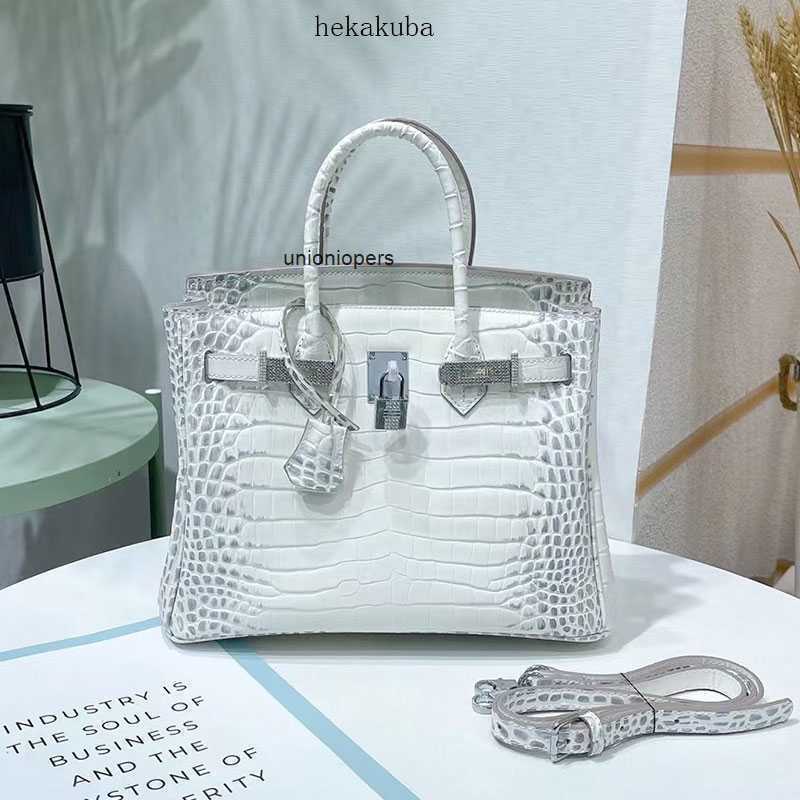 

birkin Women Bags Advanced Crocodile Himalayan White Handbag Fashion Style Silver Buckle Diamond Cross Cowhide Women's Bag Large 7WRY ayw, Himalayan white 30cm silver buckle drill