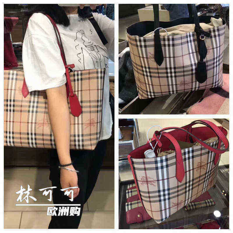 

Designer burbrerys bags Top bags Suitable for womens war horse lattice doublesided Tote Bag Handbag shopping bag shoulder bag with logo, Figure 1