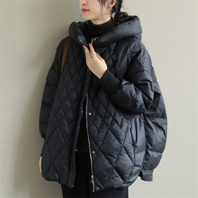 Womens Down Parkas Casual down jacket womens Fashion Loose Hooded solid color White duck down jacket Autumn And Winter 220929