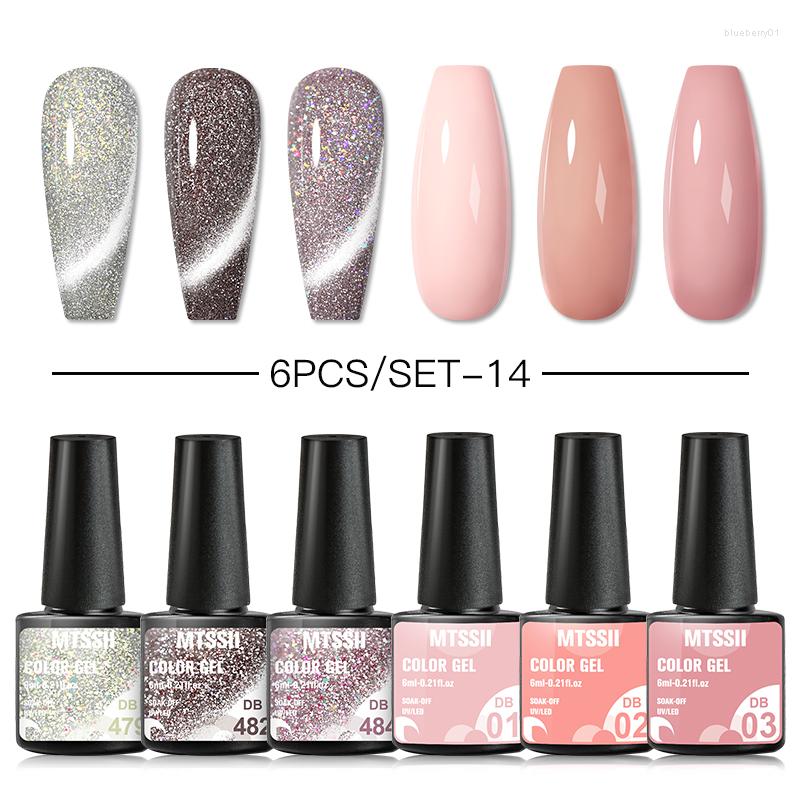

Nail Art Kits Mtssii 6pcs UV Gel Polish Set Reflective Glitter Semi Permanent Color Magnetic Cat Eye Varnish